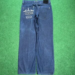 Vintage Coogi Baggy Hip Hop Wide Leg  Embroidered 90s Y2K Dark Wash Jeans